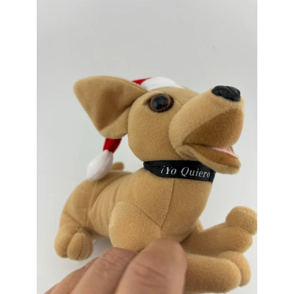 Small Taco Bell Chihuahua Plush Stuffed Animal One Size Beige Red Santa Hat